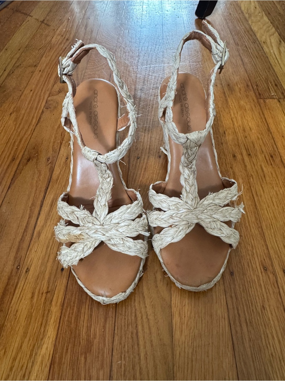 Andre Assous Braided T-Strap Wedge Sandals